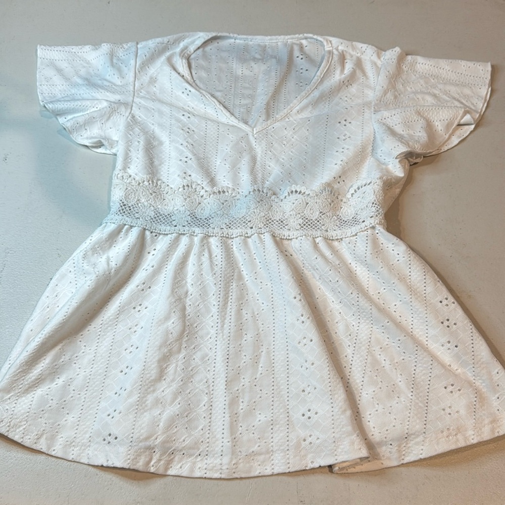 White Lace Babydoll Top M